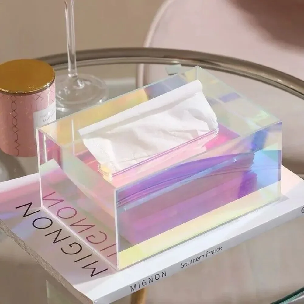 Acrylic Tissue Box Holder Clear Dispenser Rectangle Iridescent Designer NEW